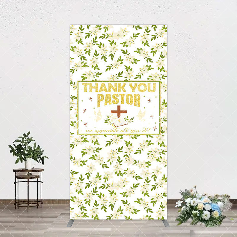 Aperturee - Aperturee White Floral Leaves Thank You Pastor Arch Backdrop