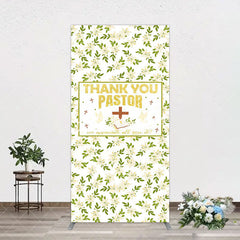 Aperturee - Aperturee White Floral Leaves Thank You Pastor Arch Backdrop