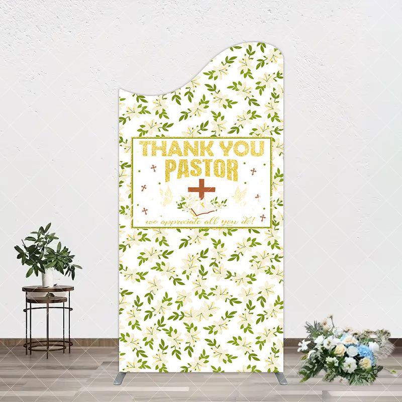 Aperturee - Aperturee White Floral Leaves Thank You Pastor Arch Backdrop