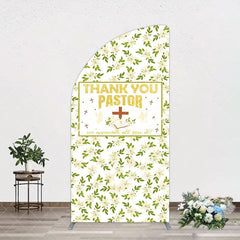 Aperturee - Aperturee White Floral Leaves Thank You Pastor Arch Backdrop