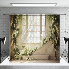 Aperturee - Aperturee White Floral Plant Window Wedding Room Set Backdrop