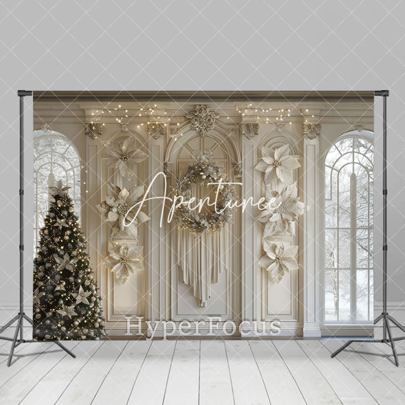 Aperturee - Aperturee White Floral Wall Light Xmas Tree Christmas Backdrop