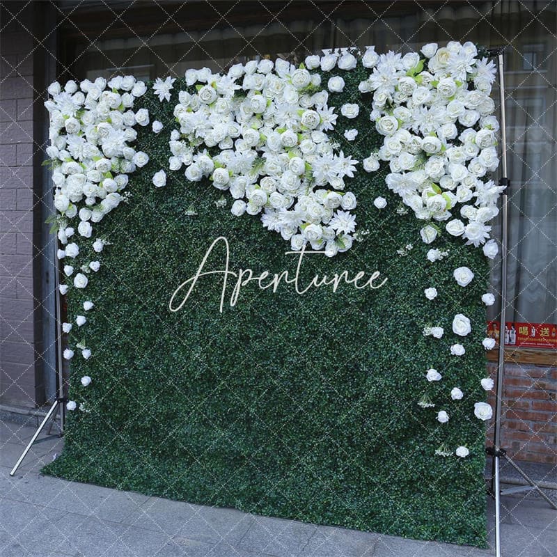 Aperturee - Aperturee White Flower Artificial Greenery Wall For Wedding