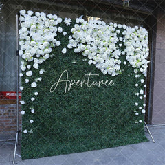 Aperturee - Aperturee White Flower Artificial Greenery Wall For Wedding