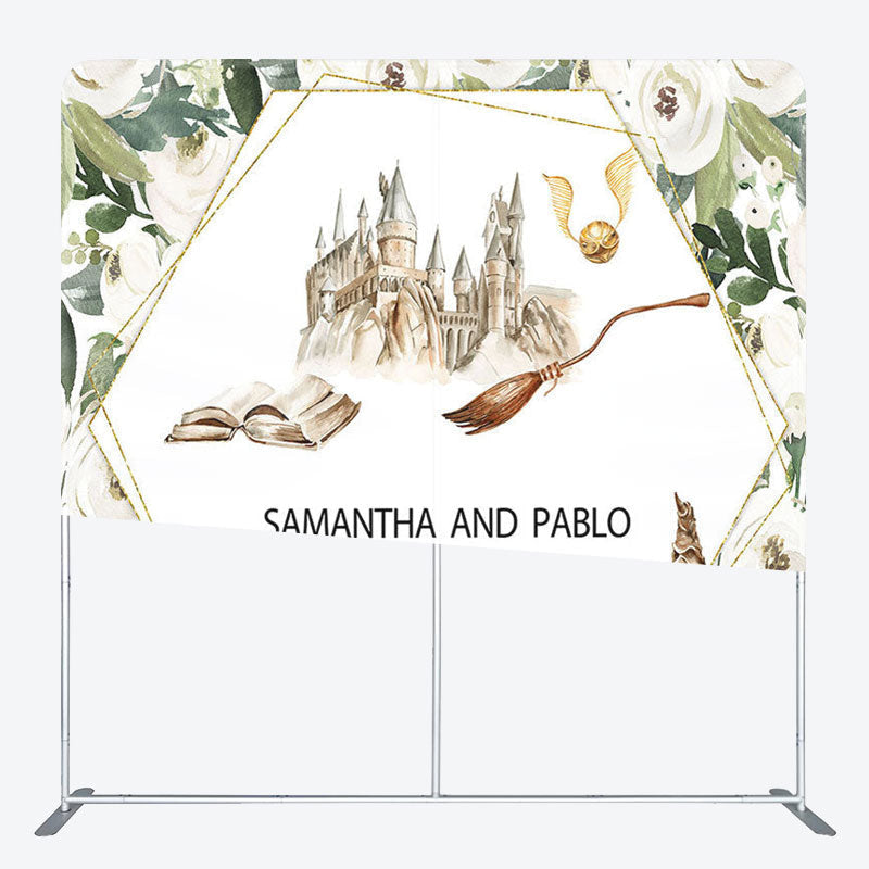 Aperturee - Aperturee White Flower Castle Fabric Backdrop Cover for Baby Shower