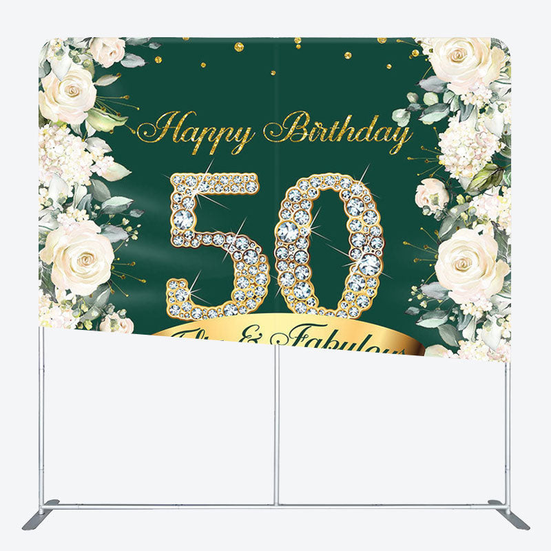 Aperturee - Aperturee White Flower Green Fabric Backdrop Cover for Birthday