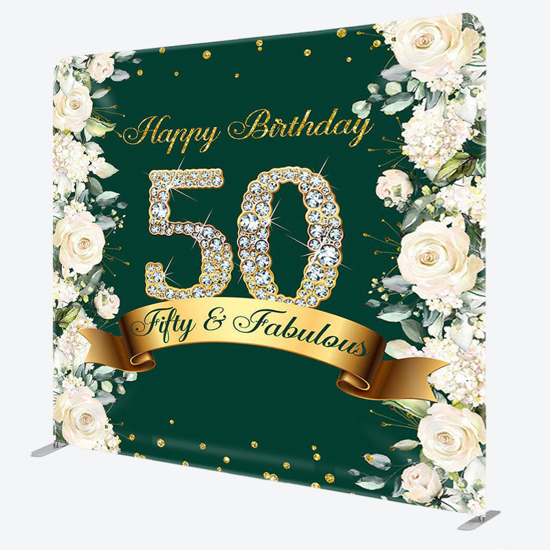 Aperturee - Aperturee White Flower Green Fabric Backdrop Cover for Birthday