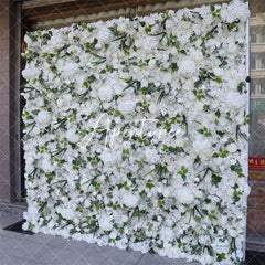 Aperturee - Aperturee White Flower Green Leaves Artificial Wall Backdrop