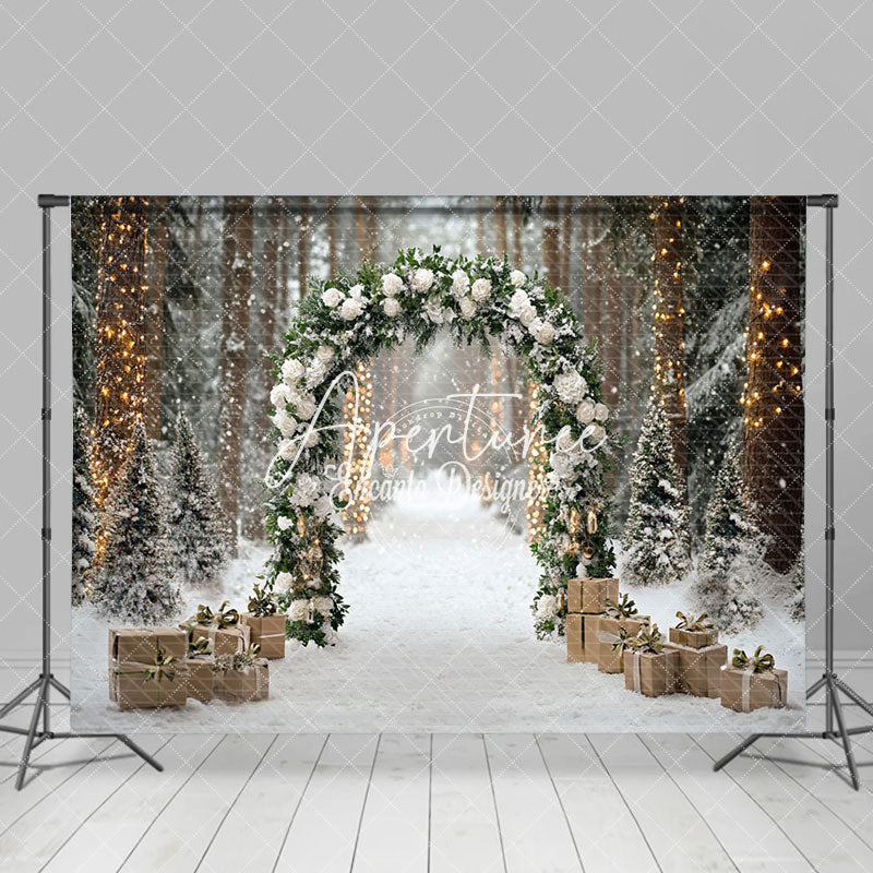 Aperturee - Aperturee White Flowers Embellish Green Arch Winter Backdrop