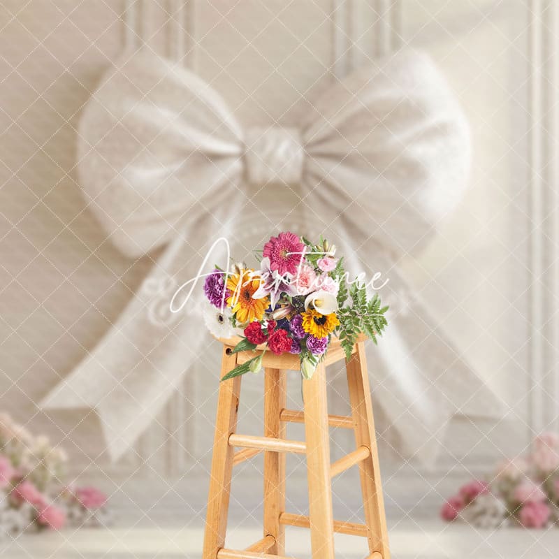 Aperturee - Aperturee White Glitter Bow Tie Floral Wedding Photo Backdrop