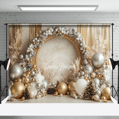 Aperturee - Aperturee White Gold Arch Circle Balloons Christmas Backdrop