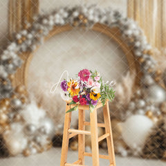 Aperturee - Aperturee White Gold Arch Circle Balloons Christmas Backdrop