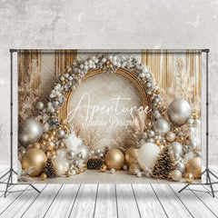 Aperturee - Aperturee White Gold Arch Circle Balloons Christmas Backdrop