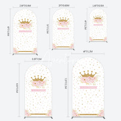 Aperturee - Aperturee White Gold Crown Pink Floral Arch Birthday Backdrop