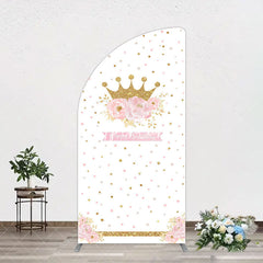 Aperturee - Aperturee White Gold Crown Pink Floral Arch Birthday Backdrop