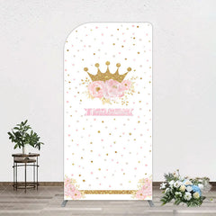 Aperturee - Aperturee White Gold Crown Pink Floral Arch Birthday Backdrop