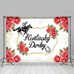 Aperturee - Aperturee White Gold Glitter Red Rose Kentucky Derby Backdrop