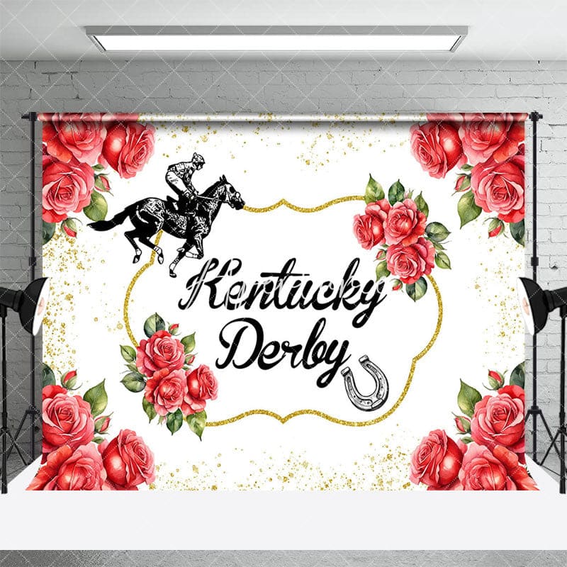 Aperturee - Aperturee White Gold Glitter Red Rose Kentucky Derby Backdrop