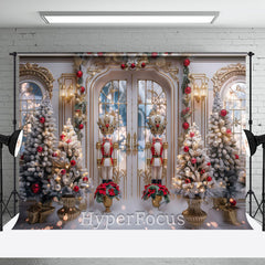 Aperturee - Aperturee White Gold Lit Christmas Nutcracker Store Backdrop