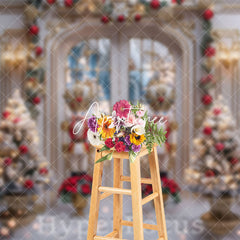 Aperturee - Aperturee White Gold Lit Christmas Nutcracker Store Backdrop