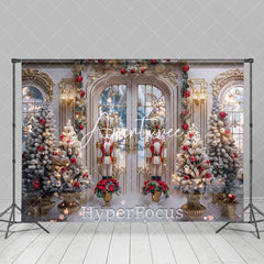 Aperturee - Aperturee White Gold Lit Christmas Nutcracker Store Backdrop