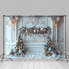 Aperturee - Aperturee White Gold Luxury Wall Snowy Pine Leaves Backdrop