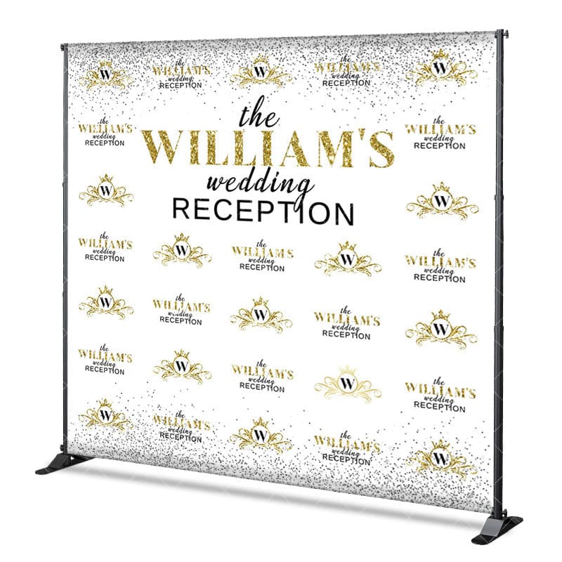 Aperturee - Aperturee White Gold Step And Repeat Custom Name Wedding Backdrop