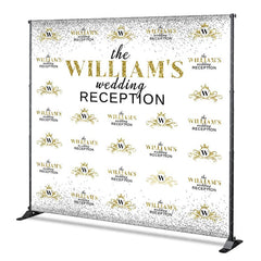 Aperturee - Aperturee White Gold Step And Repeat Custom Name Wedding Backdrop