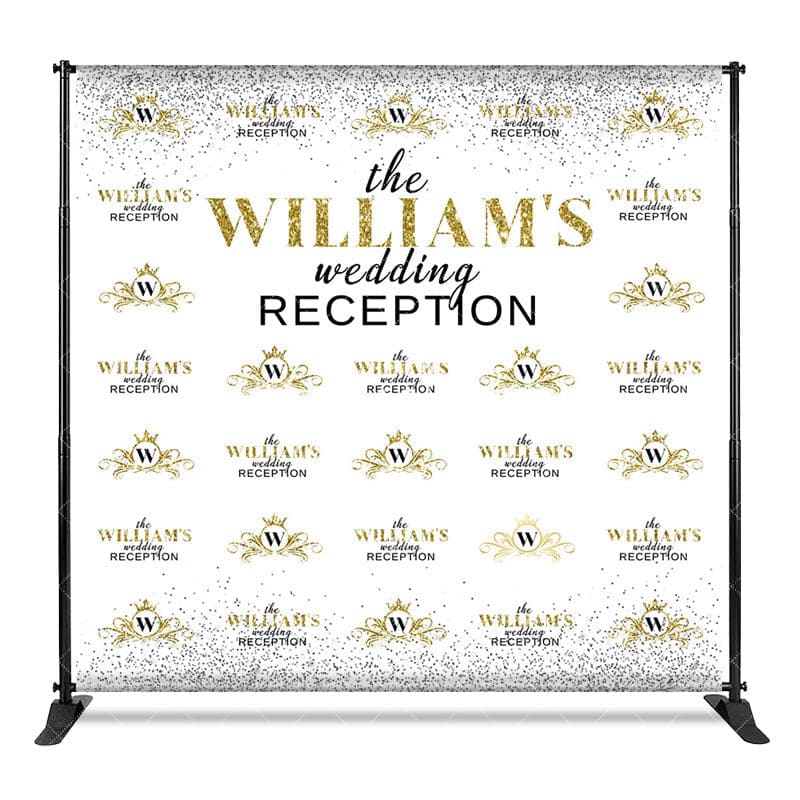 Aperturee - Aperturee White Gold Step And Repeat Custom Name Wedding Backdrop