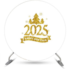 Aperturee - Aperturee White Gold Trees 2025 Round Happy New Year Backdrop