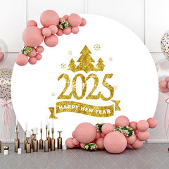 Aperturee - Aperturee White Gold Trees 2025 Round Happy New Year Backdrop