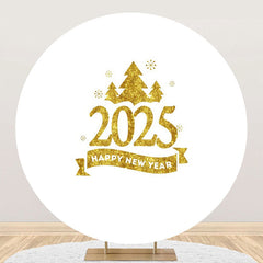 Aperturee - Aperturee White Gold Trees 2025 Round Happy New Year Backdrop