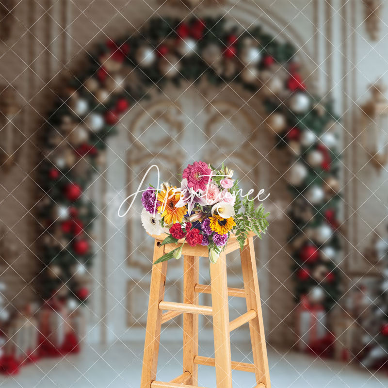 Aperturee - Aperturee White Golden Luxury Door Christmas Vibe Backdrop