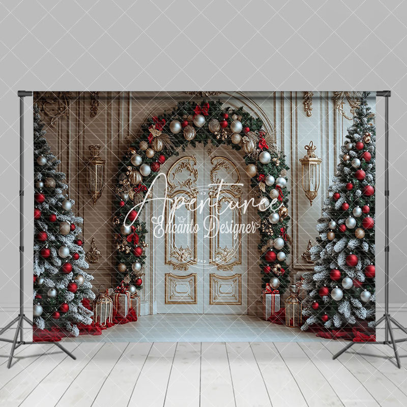 Aperturee - Aperturee White Golden Luxury Door Christmas Vibe Backdrop