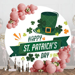 Aperturee - Aperturee White Green Clover Hat Round St Patricks Day Backdrop