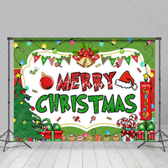 Aperturee - Aperturee White Green Tree Bell Gifts Merry Christmas Backdrop