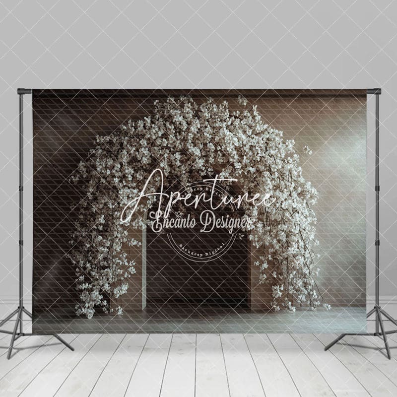 Aperturee - Aperturee White Grey Wall Arch Floral Wedding Photo Backdrop