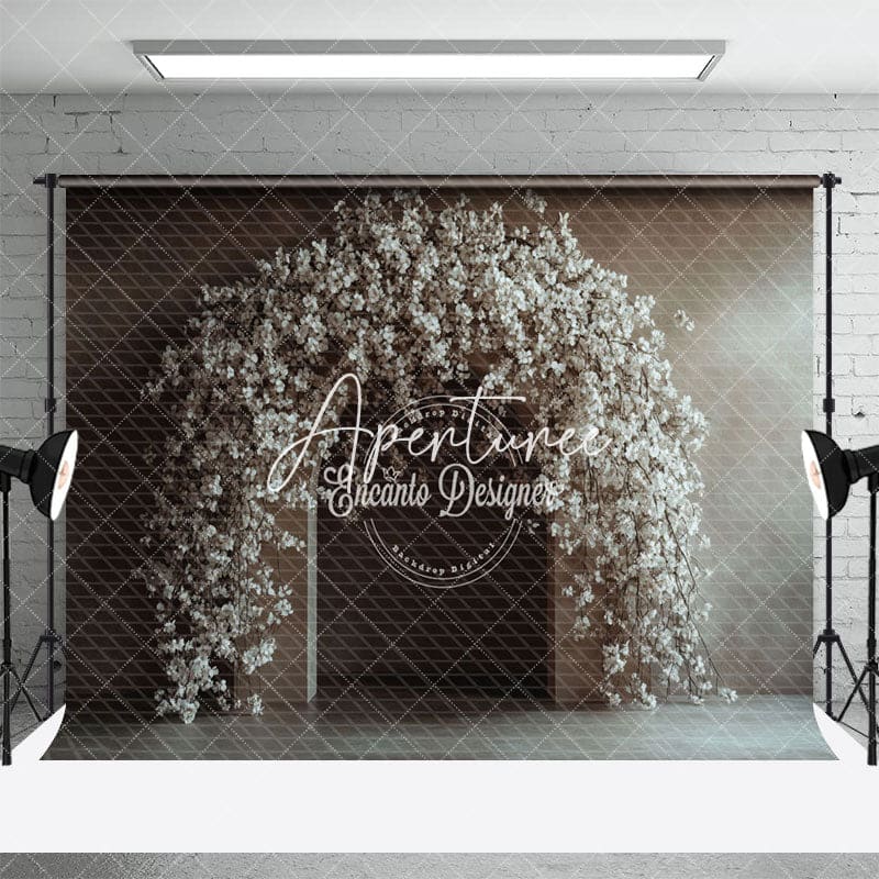 Aperturee - Aperturee White Grey Wall Arch Floral Wedding Photo Backdrop