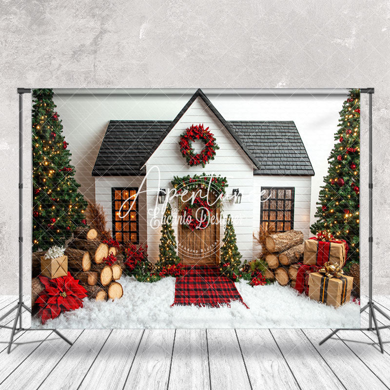 Aperturee - Aperturee White House Trunk Floral Trees Christmas Backdrop