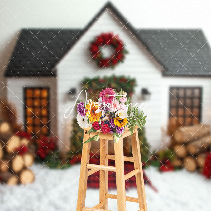 Aperturee - Aperturee White House Trunk Floral Trees Christmas Backdrop