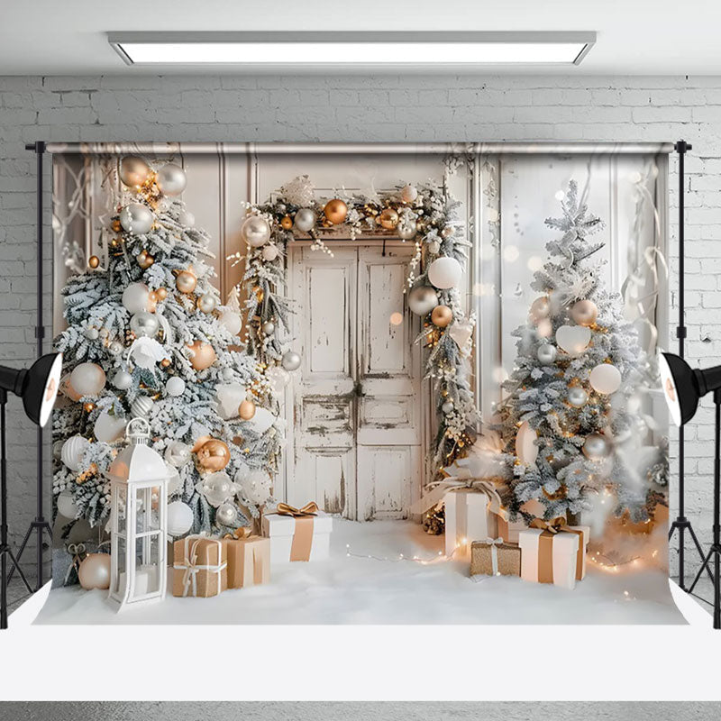 Aperturee - Aperturee White Interior Christmas Tree Wooden Door Backdrop