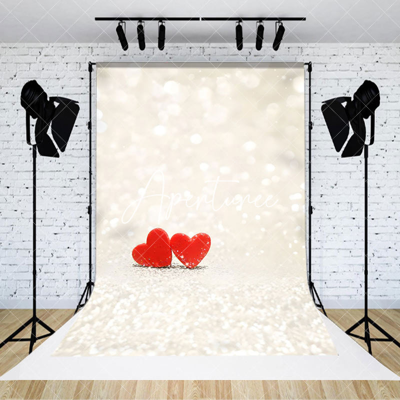 Aperturee - Aperturee White Light Bokeh Red Hearts Valentines Day Backdrop