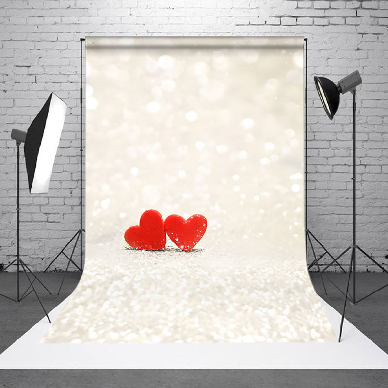 Aperturee - Aperturee White Light Bokeh Red Hearts Valentines Day Backdrop