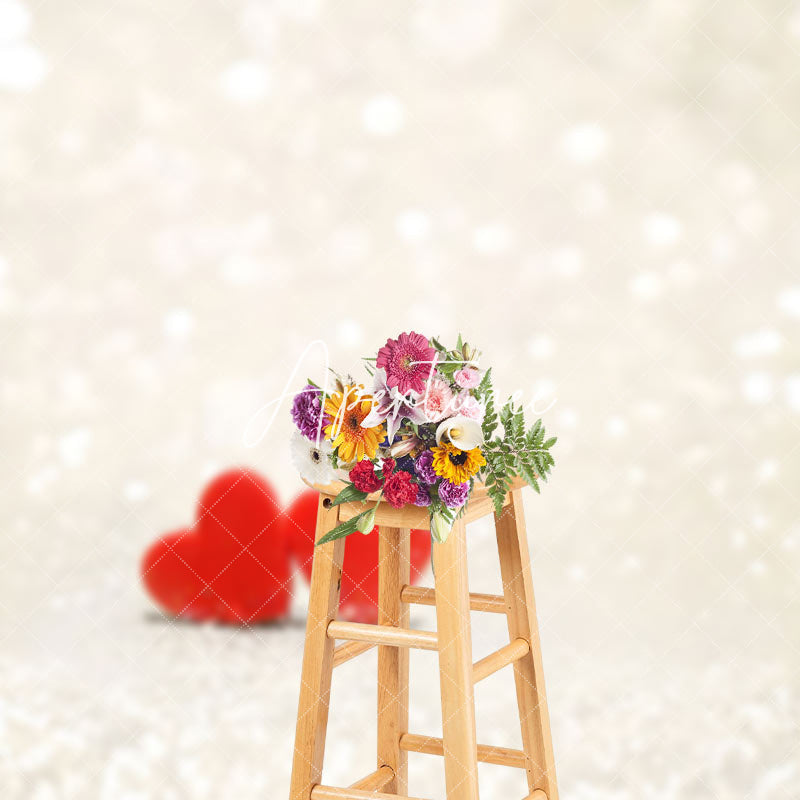 Aperturee - Aperturee White Light Bokeh Red Hearts Valentines Day Backdrop