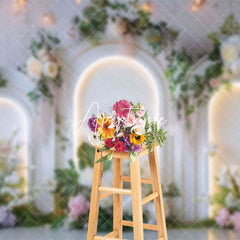 Aperturee - Aperturee White Lighted Arch Wall Plant Floral Wedding Backdrop