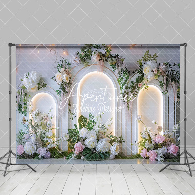 Aperturee - Aperturee White Lighted Arch Wall Plant Floral Wedding Backdrop