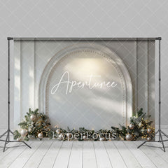 Aperturee - Aperturee White Luxury Arch Wall Pine Leaf Christmas Backdrop