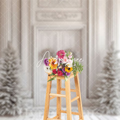 Aperturee - Aperturee White Luxury Window Winter Snowy Forest Backdrop