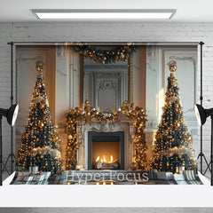 Aperturee - Aperturee White Marbled Wall Fireplace Tree Christmas Backdrop