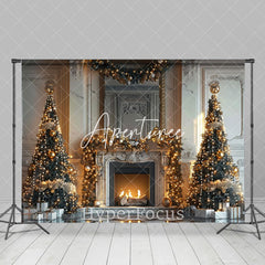 Aperturee - Aperturee White Marbled Wall Fireplace Tree Christmas Backdrop